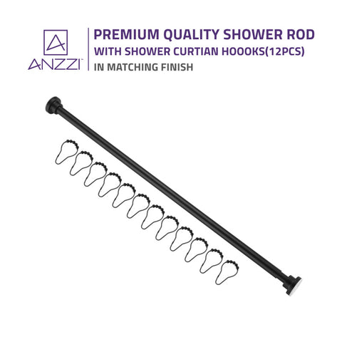 ANZZI 35-55 Inches Shower Curtain Rod with Shower Hooks