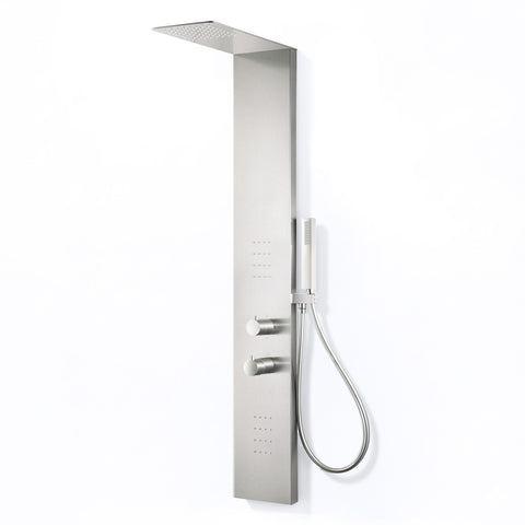 Collines Series 55 in. 2-Jetted Shower Tower in Brushed Nickel with Heavy Rain Shower, Spray Wand, and DIY Friendly