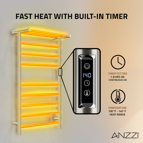 ANZZI Eve 8-Bar Stainless Steel Wall Mounted Electric Towel Warmer Rack