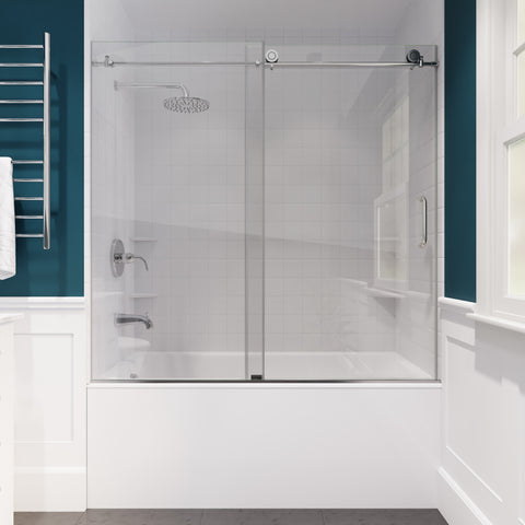 60 in. x 62 in. Frameless Sliding Tub Door in Polished Chrome