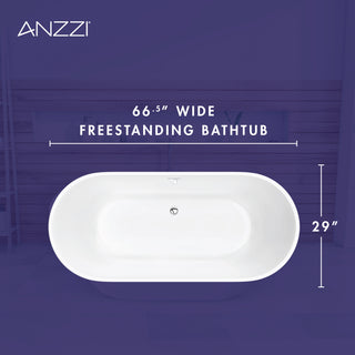 ANZZI Mone Series 67" L Freestanding Soaker Tub with Elegant Contemporary Design, Durable Acrylic Construction, and Built-in Overflow, Glossy White