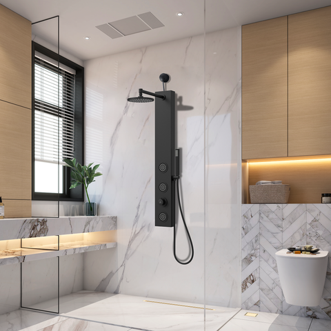 SP-AZ080MB - ANZZI Beverly Series 43 in. 3-Jetted Shower Tower with Heavy Rain Shower and Body Jets and Spray Wand in Matte Black