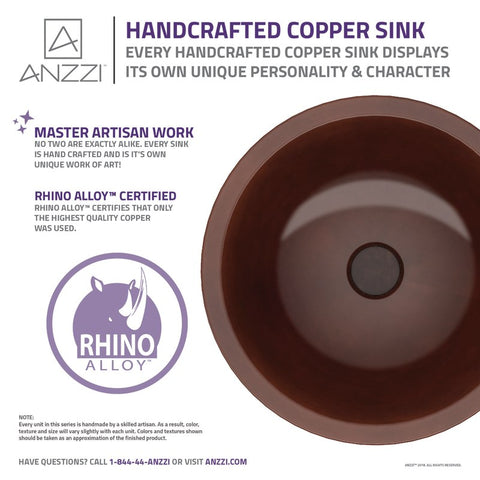 ANZZI Swell 16 in. Handmade Vessel Sink in Polished Antique Copper with Floral Design Exterior