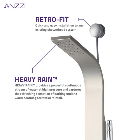Cici Series 39 in. 2-Jetted Shower Tower with Heavy Rain Shower and Body Jets and Spray Wand in Brushed Nickel