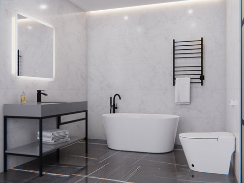 Chand Series 59 in. x 30 in. Flat Bottom Acrylic Freestanding Soaking Bathtub with Center Drain in Glossy White