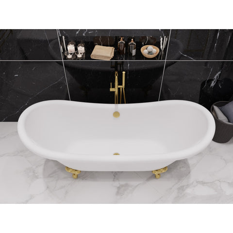 FT-AZ132BG - ANZZI Falco 5.8 ft. Claw Foot One Piece Acrylic Freestanding Soaking Bathtub in Glossy White with Brushed Gold Feet