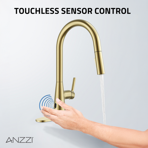 Modern Touchless Satin Brass Pull-Down Kitchen Faucet