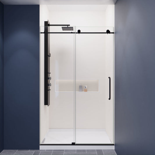 SD-AZ13-01MB-R - ANZZI 48 in. by 76 in. Frameless Sliding Shower Door in Matte Black with Handle