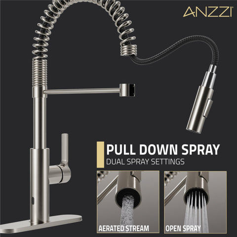 ANZZI Ola Hands Free Touchless 1-Handle Pull-Down Sprayer Kitchen Faucet with Motion Sense and Fan Sprayer