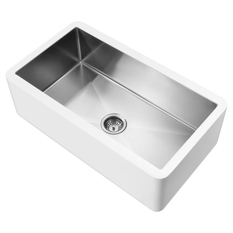 ANZZI Apollo Series Farmhouse Solid Surface 36 in. 0-Hole Single Bowl Kitchen Sink with Stainless Steel Interior