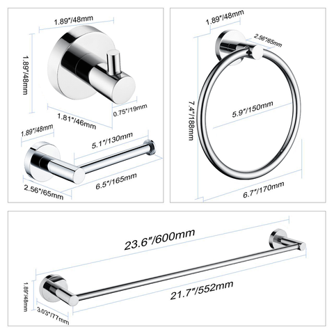 ANZZI Modern 4-Piece Bathroom Hardware Set, RHINO ALLOY Certified Stainless Steel & Zinc, Complete Wall Mount Installation, Multiple Finishes