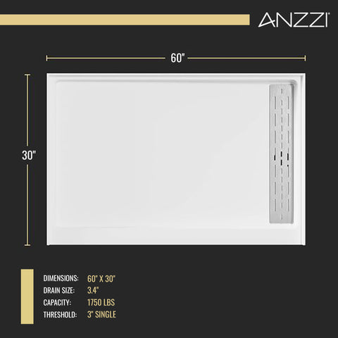 Alexander 60 in. L x 30 in. W Alcove Shower Pan Base with Right Drain in Glossy White Marine Acrylic
