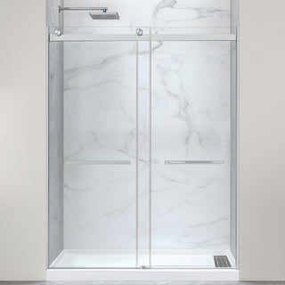Kahn Series 60 in. x 32 in. Alcove Shower Base and Frameless Sliding Shower Door Combo with Tsunami Guard