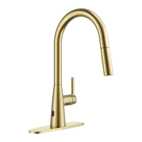 Modern Touchless Satin Brass Pull-Down Kitchen Faucet