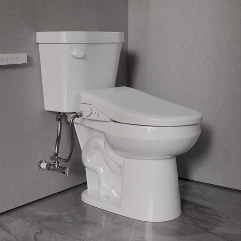 Rev 12 inch 2-pieces 1.28 GPF Siphon Round Ceramic Toilet in White Electric Bidet Seat with Auto Lid ADA Included