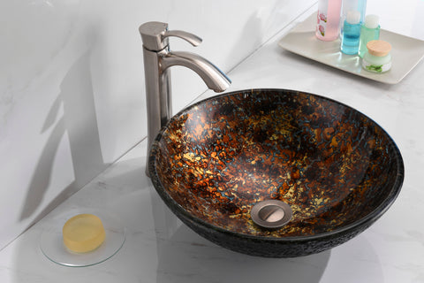 Tuasavi Series 17 in. Bathroom Vessel Sink with Scratch-Tough and Stain-Resistant Non-Porous Surface in Brown Glass