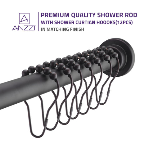 ANZZI Heavy Duty Adjustable Tension Rod (33" to 55" Range), No Drilling Required, Anti-Slip Rubber Ends, Stainless Steel Hooks Included