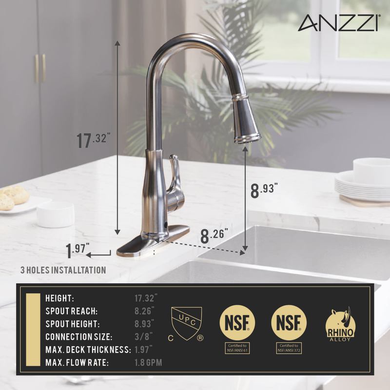 ANZZI Sifo Hands Free Touchless 1-Handle Pull-Down Sprayer Kitchen Faucet  with Motion Sense and Fan Sprayer