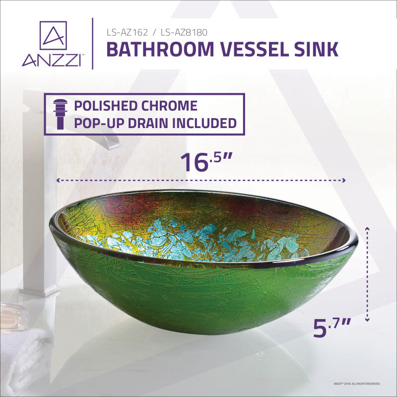 LS-AZ8187 - ANZZI Tara Series Deco-Glass Vessel Sink in Marine Crest