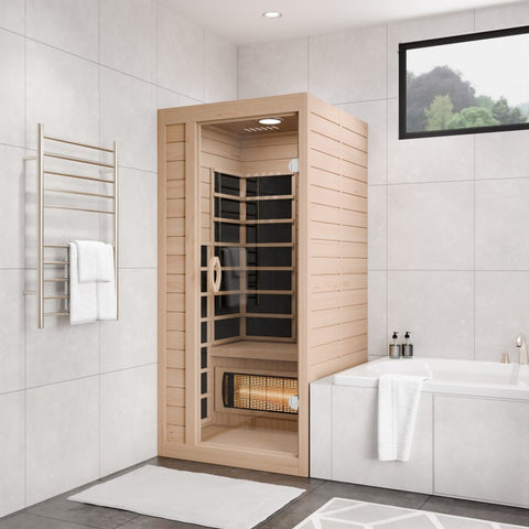 SC-SS0013-GS - SteamSpa Lucia 1- Person Indoor Hemlock Wooden Carbon FAR Infrared Home Sauna Room with LED Touch Control Panel and Heater