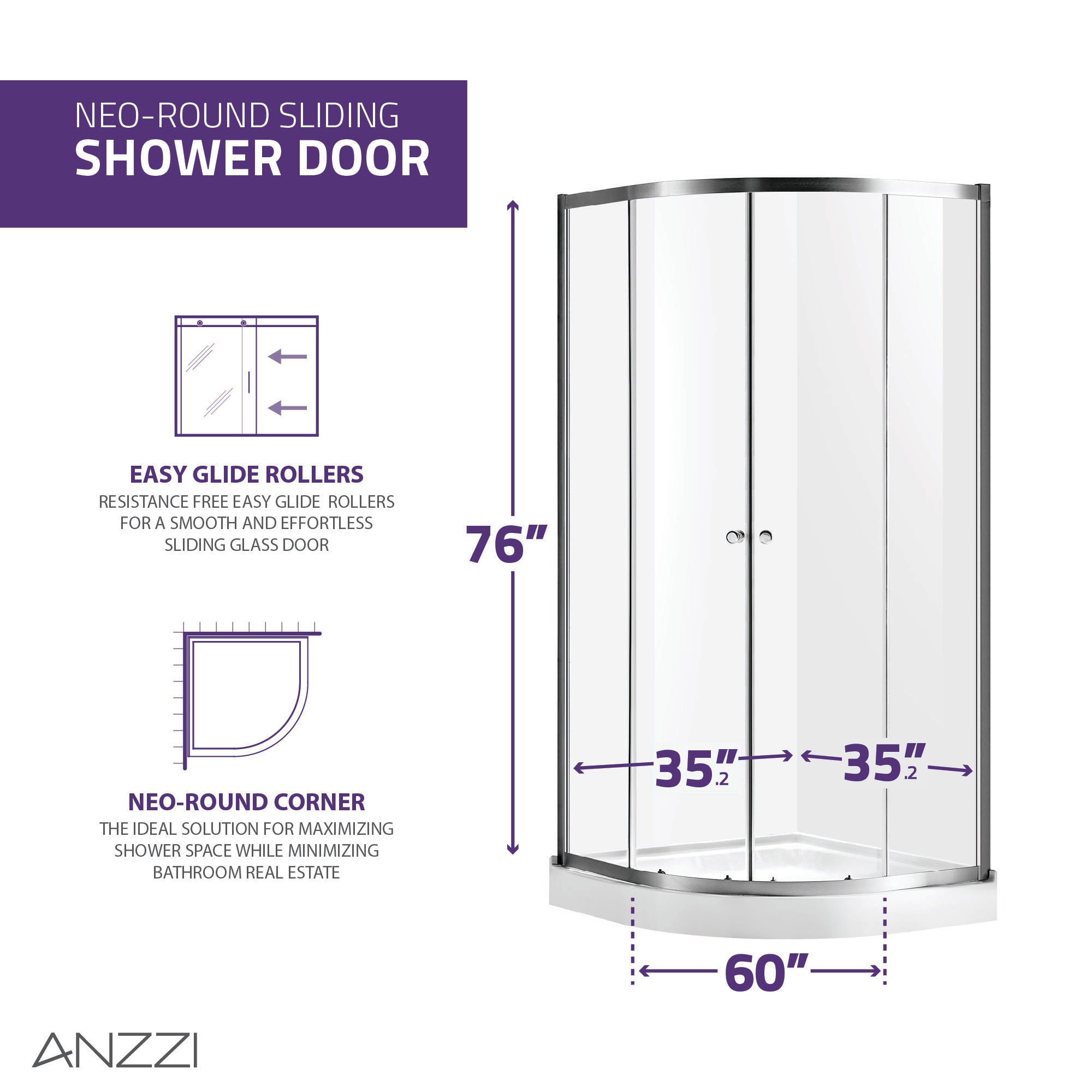 SD-AZ050-01CH - ANZZI Mare 35 in. x 76 in. Framed Shower Enclosure