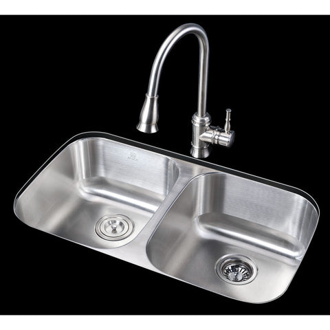 K-AZ3218-2B - Moore Undermount Stainless Steel 32 in. 0-Hole 50/50 Double Bowl Kitchen Sink in Brushed Satin