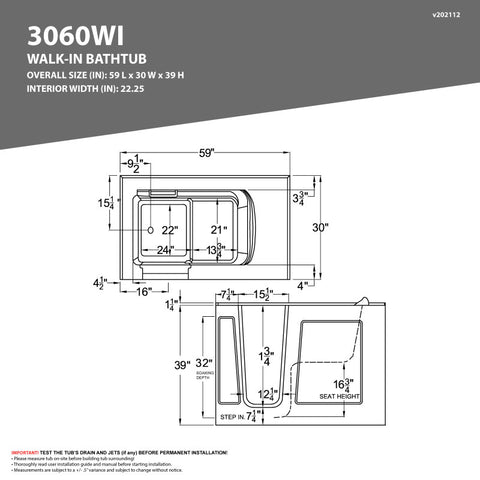 30 in. x 60 in. Right Drain Quick Fill Walk-In Soaking Tub in White