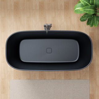 67 in. x 32 in. Rectangle Freestanding Stone Resin Deep Soaking Flat-Bottom Bathtub with Center Drain