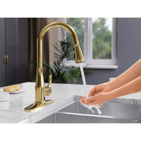 KF-AZ301BG - ANZZI Sifo Hands Free Touchless 1-Handle Pull-Down Sprayer Kitchen Faucet with Motion Sense and Fan Sprayer in Brushed Gold