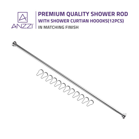 ANZZI 48-88 Inches Shower Curtain Rod with Shower Hooks