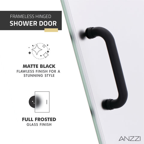 ANZZI Passion Series 24 in. by 72 in. Frameless Hinged shower door with Handle