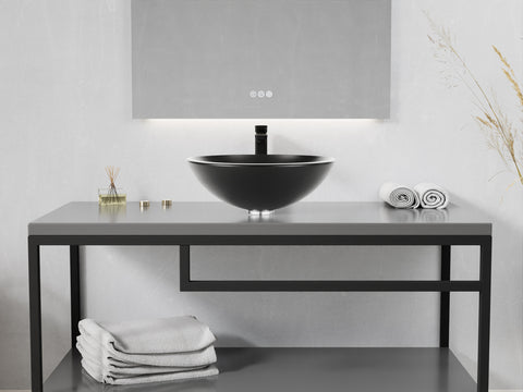 Amalfi Series 17 in. L x 17 in. W Round Bathroom Vessel Sink in Matte Black Finish Glass with Chrome Pop-Up Drain