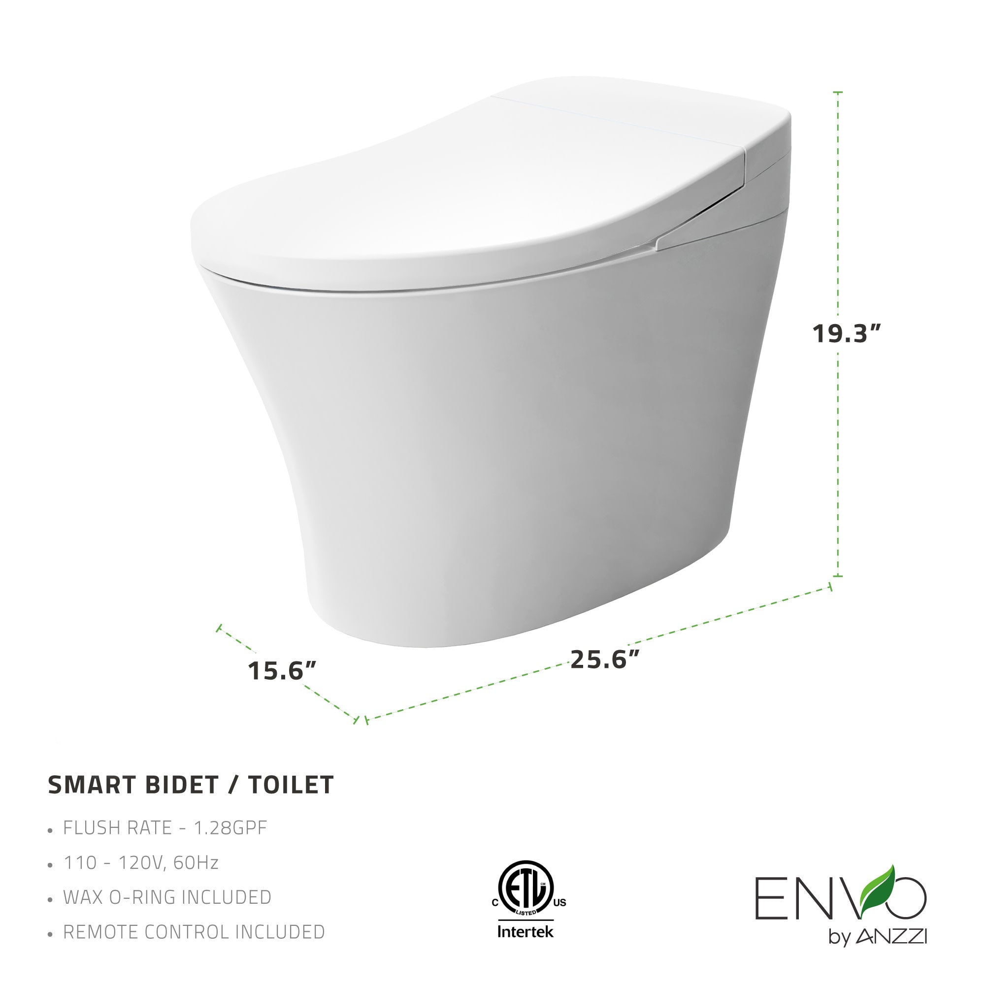 TL-ST823WH - ANZZI ENVO Juno Elongated 1.28 GPF Smart Bidet Toilet