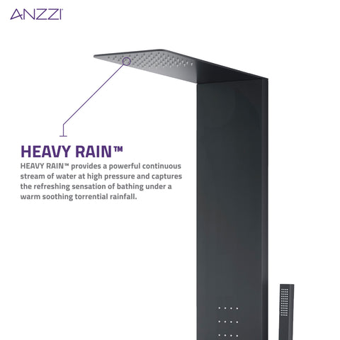 Collines Series 55 in. 2-Jetted Shower Tower with Heavy Rain Shower and Jets and Spray Wand in Matte Black