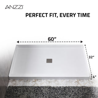 Kahn Series 60 in. x 32 in. Center Drain Alcove Shower Base and Frameless Sliding Door Combo with Tsunami Guard