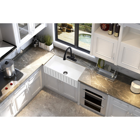 K-AZ225-1A - ANZZI Roine Farmhouse Reversible Apron Front Solid Surface 30 in. Single Basin Kitchen Sink in White