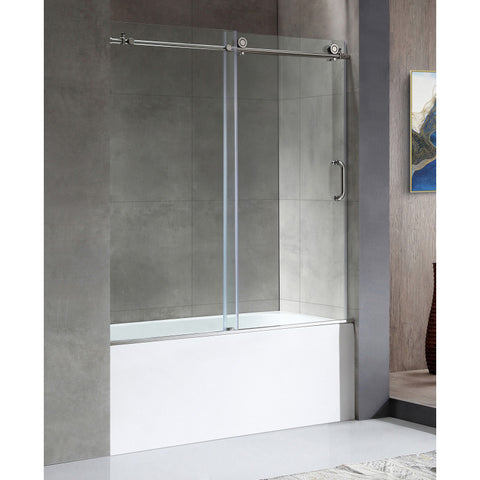 SD1701CH-3060R - ANZZI 60 in. L x 30 in. W Right Drain Tub in White and 60 in. W x 62 in. H Frameless Sliding Tub Door in Polished Chrome Finish