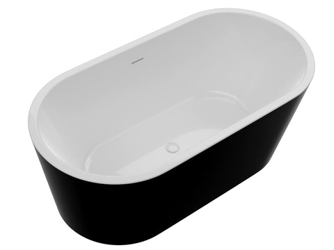 ANZZI Chand Series 55 in. x 30 in. Flat Bottom Acrylic Freestanding Soaking Bathtub with Center Drain in Glossy Black