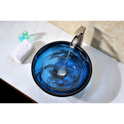 ANZZI Thalu Series Deco-Glass Vessel Sink in Sapphire Wisp