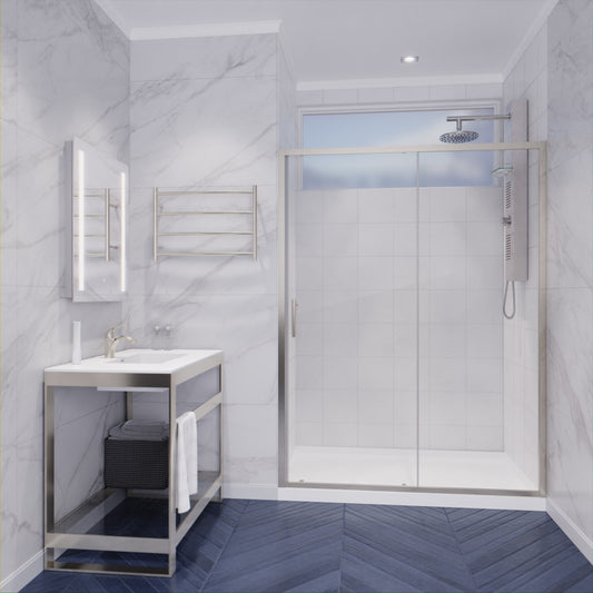 48 in. x 72 in. Framed Shower Door with TSUNAMI GUARD in Brushed Nickel