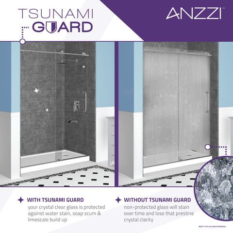 Madam Series Frameless Sliding Shower Door with Clear Tempered Glass and Tsunami Guard