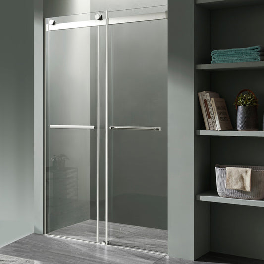 SD-FRLS05802CH - ANZZI Kahn Series 60 in. x 76 in. H Sliding Frameless Shower Door in Chrome with Tsunami Guard Tempered Clear Glass and Handle