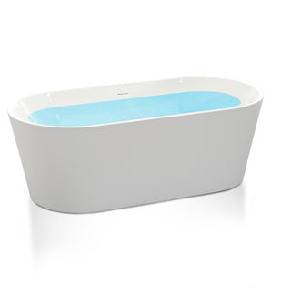 ANZZI Chand Series 55" - 67" Flat Bottom Freestanding Soaker Tub with Ergonomic Design, Rhino Alloy Certified Acrylic, and Center Drain