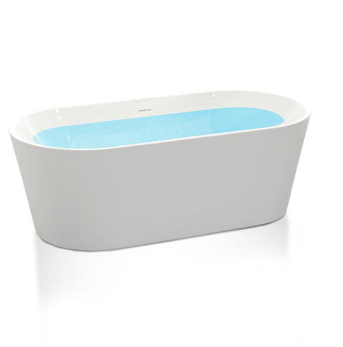 Chand Series 59 in. x 30 in. Flat Bottom Acrylic Freestanding Soaking Bathtub with Center Drain in Glossy White