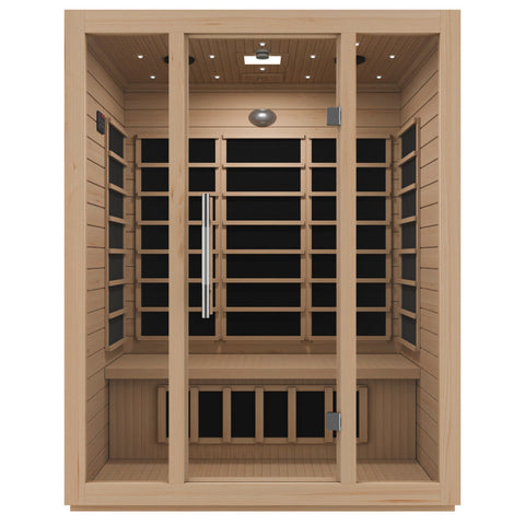 SC-SS0008-3P - SteamSpa SteamSpa Maldives 3-Person Carbon FAR Infrared Hemlock Wooden Indoor Home Sauna Room with LED Touch Control Panel