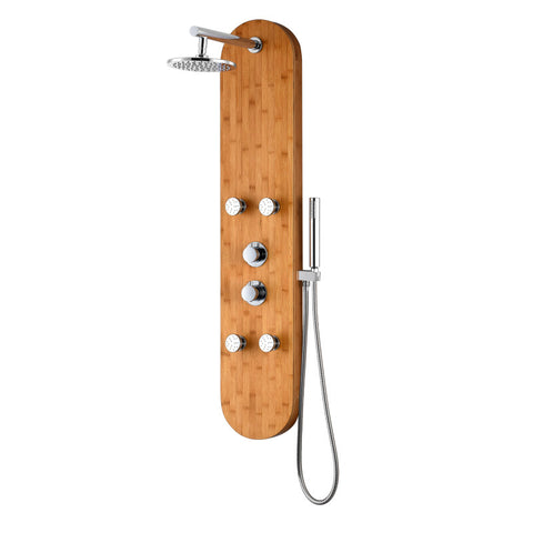SP-AZ8102 - ANZZI Mansion 52 in. Full Body Shower Panel with Heavy Rain Shower and Spray Wand in Natural Bamboo