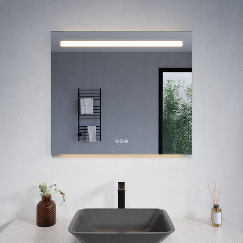 BA-LMDFX011AL - ANZZI 28-in. x 32-in. LED Front/Top/Bottom Light Bathroom Mirror with Defogger