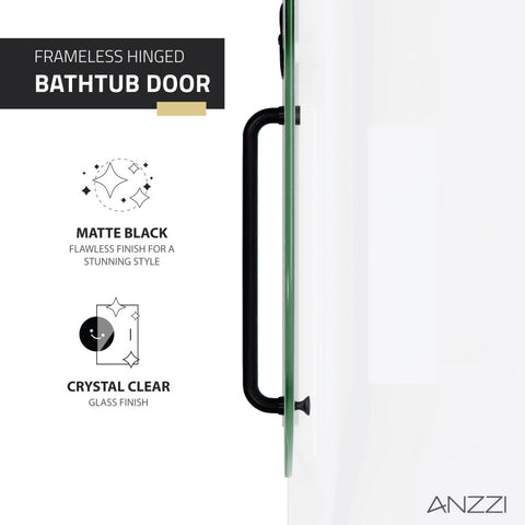 ANZZI Herald Series 48 in. by 58 in. Frameless Hinged Tub Door