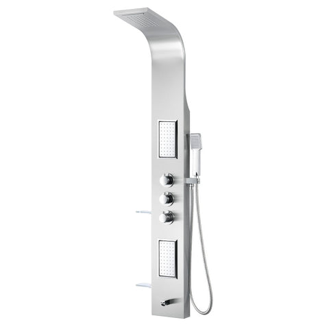 SP-AZ8094 - ANZZI Mesmer 58 in. Full Body Shower Panel with Heavy Rain Shower and Spray Wand in Brushed Steel