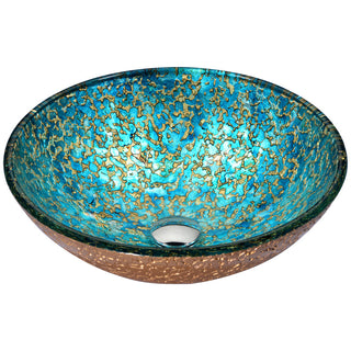 LS-AZ209 - ANZZI Chrona Series 17 in. Round Bathroom Vessel Sink with Stain-Resistant Non-Porous Surface in Gold/Cyan Mix Finish Glass